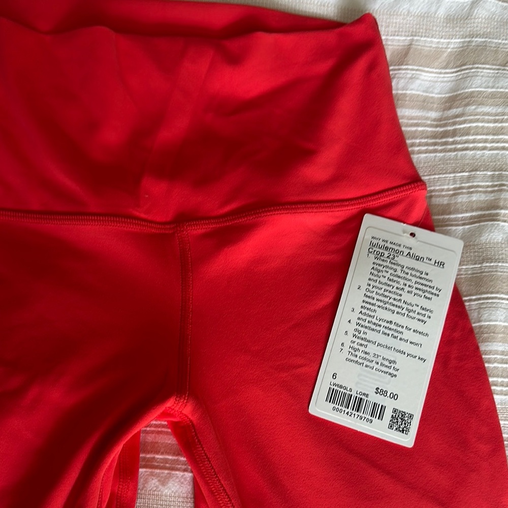 Lululemon Bright Red Aline crop 23inch Pants size 6